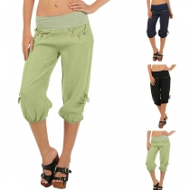 Fashion Solid Color Low-waist Capri Pants