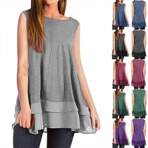 Fashion Sleeveless Round Neck Chiffon Spliced Hem Top