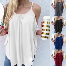 Sexy Off-shoulder Dolman Sleeve Solid Color Sling Top