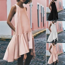 Fashion Solid Color Sleeveless Round Neck Irregular Hem Dress
