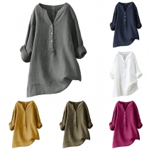 Fashion Solid Color Long Sleeve V-neck Chiffon Blouse