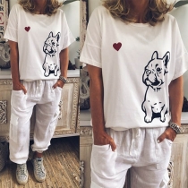 Cute Cartoon Printed Short Sleeve Round Neck T-shirt