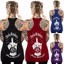 Casual Style Letters Printed Round Neck Tank Top 