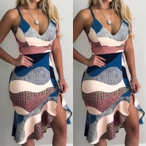 Sexy Backless V-neck Irregular Ruffle Hem Sling Dress