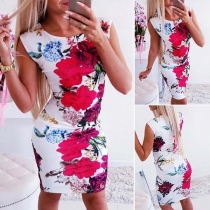 Fashion Sleeveless Round Neck Slim Fit Printed 