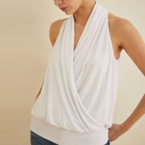 Sexy Backless V-neck Solid Color Sling Top