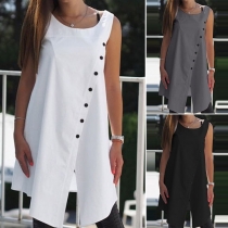 Fashion Sleeveless Round Neck Slim Hem Loose Top