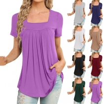Fashion Solid Color Short Sleeve Round Neck Solid Color T-shirt