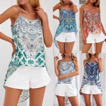 Sexy Backless High-low Hem Printed Sling Top