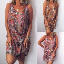 Bohemian Style Sleeveless V-neck Printed Dress