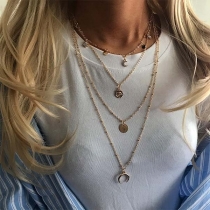 Fashion Crescent Pendant Multi-layer Necklace