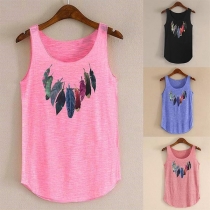 Fashion Colorful Feather Printed Tank Top