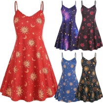 Sexy Backless V-neck Printed Sling Dress