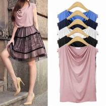 Fashion Solid Color Sleeveless Cowl Neck T-shirt