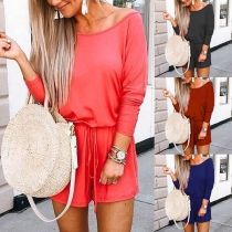 Fashion Solid Color Long Sleeve Round Neck Romper