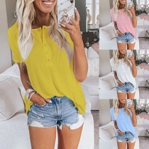 Fashion Solid Color Short Sleeve Round Neck T-shirt 