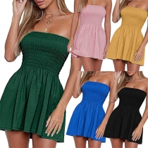 Sexy Strapless High Waist Solid Color Dress
