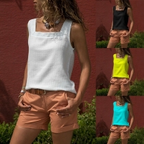 Fashion Solid Color Sleeveless Square Collar Top