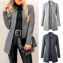Fashion Solid Color Long Sleeve Stand Collar Woolen Coat