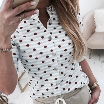 Fashion Half Sleeve Stand Collar Dots Printed Shirt