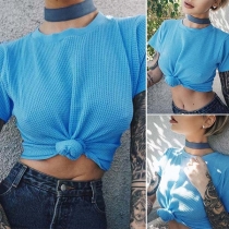 Fashion Solid Color Short Sleeve Round Neck T-shirt 