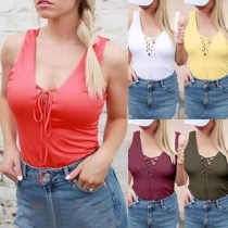 Sexy Lace-up V-neck Solid Color Tank Top