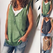 Fashion Sleeveless V-neck Solid Color Casual T-shirt