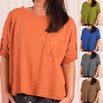 Fashion Solid Color Half Sleeve Round Neck Loose T-shirt 