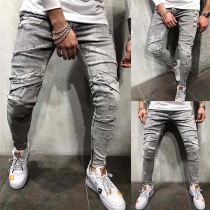 Retro Style Middle-waist Men's Ripped Jeans 
