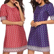 Fashion Short Sleeve Round Neck Printed Dress