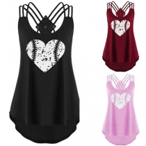 Sexy Backless High-low Heart Printed Sling Top 