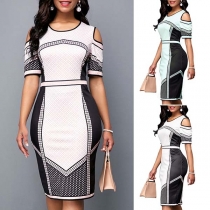 OL Style Short Sleeve Round Neck Slim Fit Printed Dress