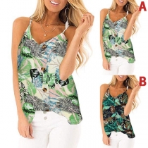 Sexy Backless V-neck Printed Cami Top