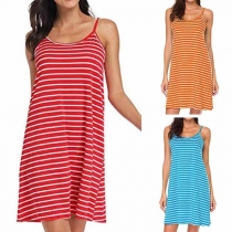 Sexy Backless Sling Striped Dress