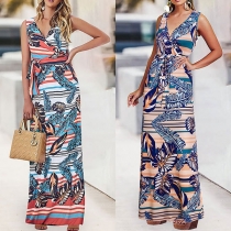 Ethnic Style Sleeveless V-neck Printed Maxi Dress