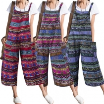 Bohemian Style Side-pocket Printed Sling Jumpsuit 