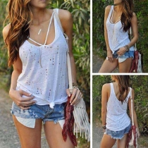 Fashion Solid Color Ripped Tank Top
