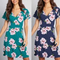 Fashion Short Sleeve V-neck Printed Dress