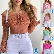 Sexy Off-shoulder Boat Neck Lace Spliced Top