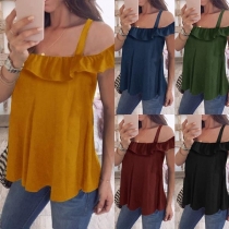 Sexy Off-shoulder Solid Color Sling Top 