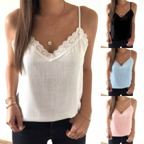 Sexy Backless V-neck Lace Spliced Cami Top 