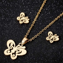 Fashion Butterfly Pendant Necklace + Stud Earrings Accessory Set 