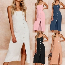 Sexy Backless Slit Hem Front-button Sling Dress