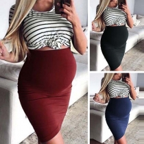 Fashion Short Sleeve Striped T-shirt + High Waist Skirt Two-piece Set 
