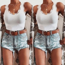 Sexy Lace Spliced Solid Color Tank Top