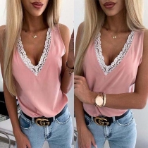Sexy Lace Spliced V-Neck Sleeveless Tank Top
