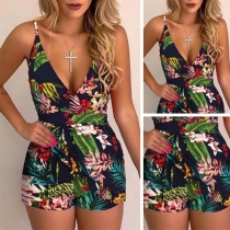 Sexy V-Neck High Waist Slim Fit Printed Sling Romper