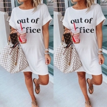 Fashion Letters Printed Short Sleeve T-shirt Dress