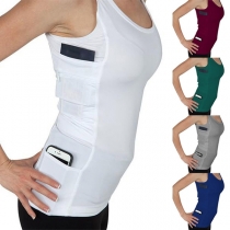 Fashion Solid Color Side Pocket Slim Fit Tank Top