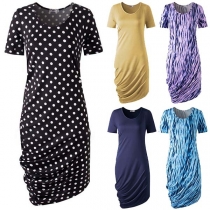 Fashion Short Sleeve Round Neck Irregular Hem Dress